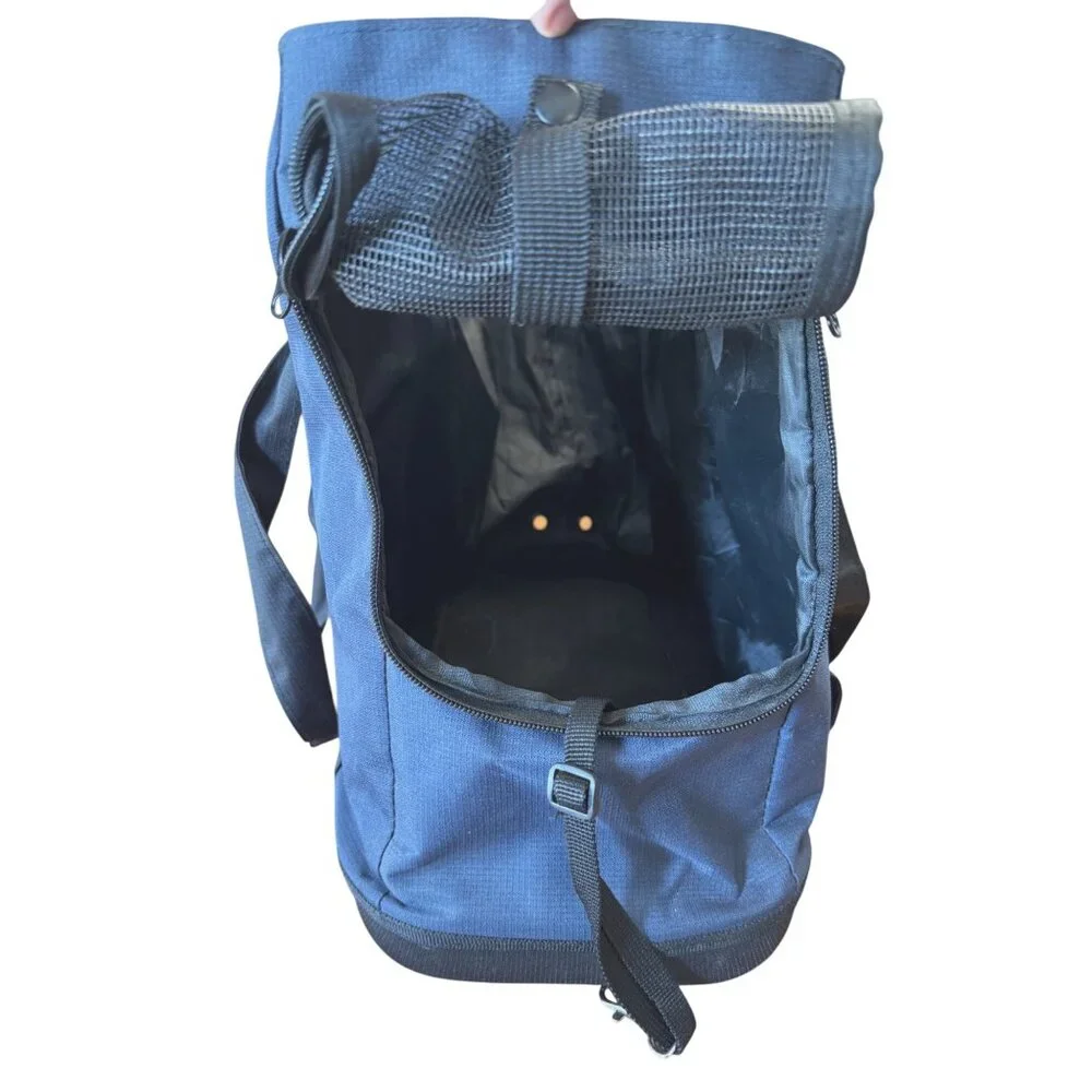 Pet Carrier Tote Navy Mesh Ends & Top Zipper Openings Cats Small Dogs